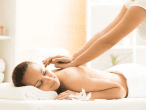 A woman getting a massage in Las Vegas with Tranquil