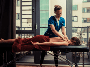 A woman enjoying a mobile massage at her home in Las Vegas