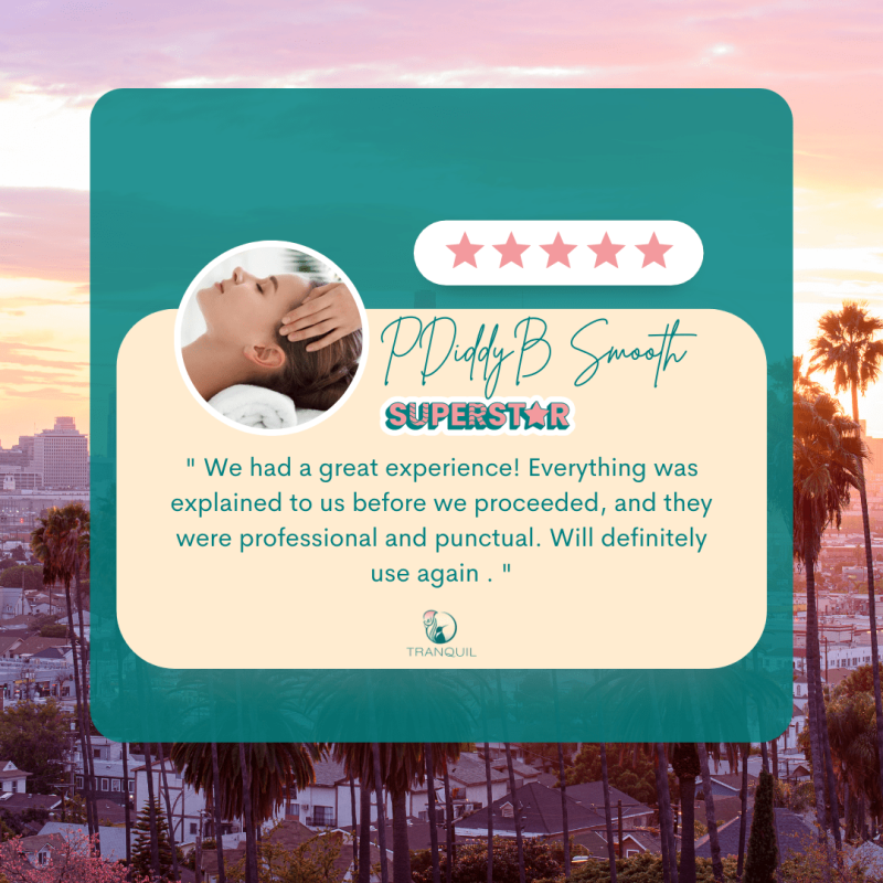 A 5-star review from a man that book a couples massage with Tranquil in Culver City