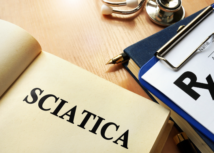 It's a picture of a book with the word sciatica in it used to represent the causes and symptoms of sciatica