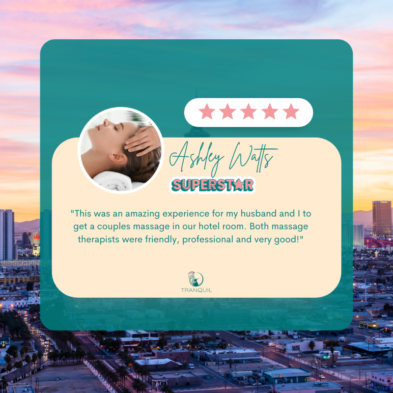 A picture of a 5-star review from a couple who booked Swedish massages in Las Vegas with Tranquil