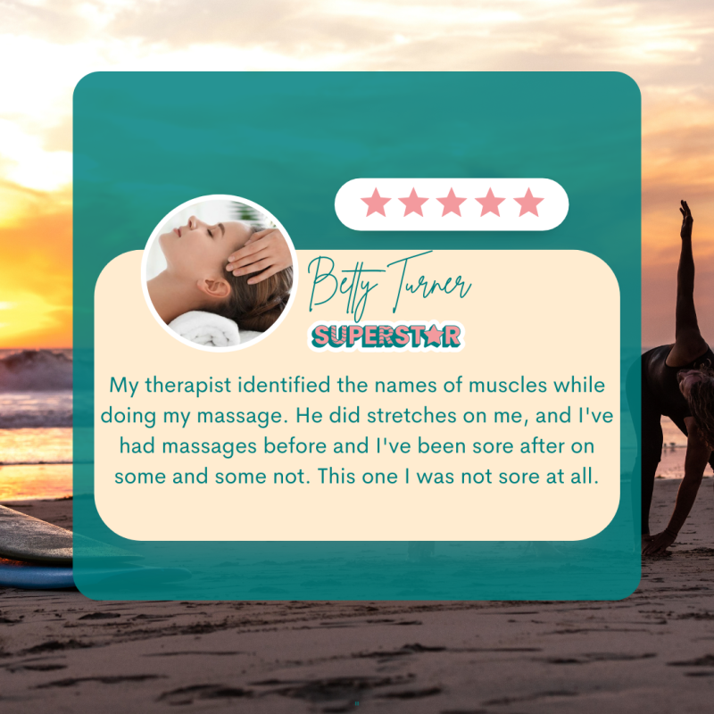 A 5-star review from a woman who book a massage with Tranquil in Venice, CA.